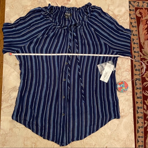 New A.N.A. Gwen Stripe Navy Boho Long Sleeve Blouse Size Small - Picture 4 of 8